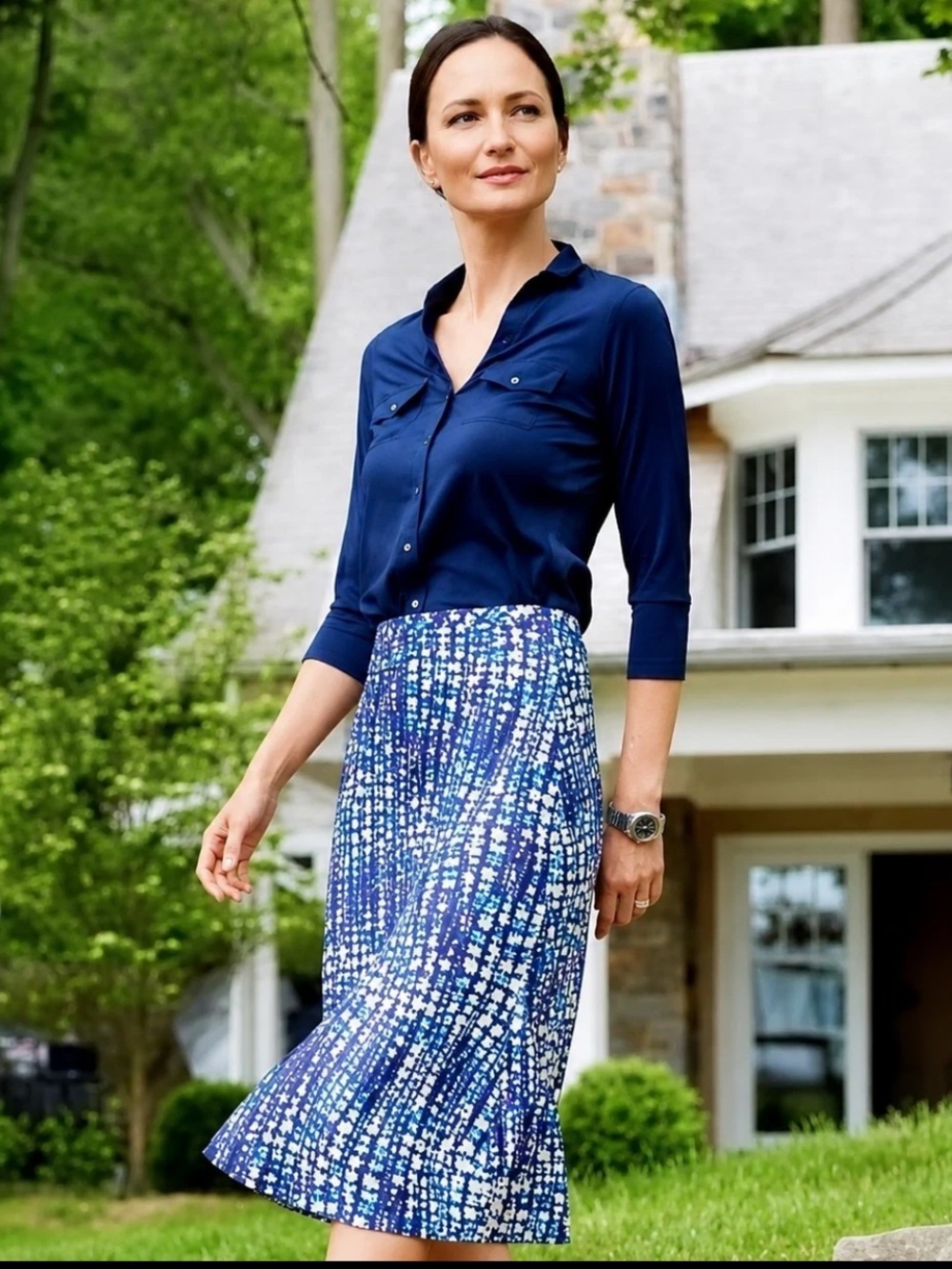 J Mc Laughlin Louisa May Cobblestone Rayon/Midi Skirt Sz 14